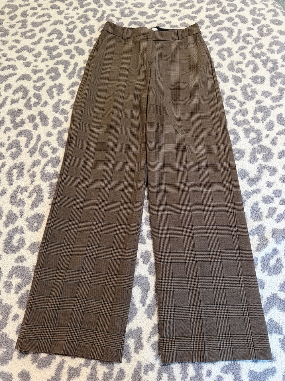 Aritzia Plaid Wide-Leg Trousers in Brown
